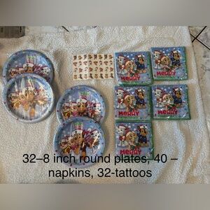 Paw Patrol Holiday Plates, kids Christmas Party Set